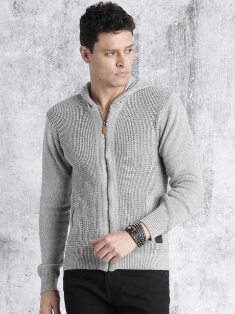

Roadster Men Grey Self Design Cardigan