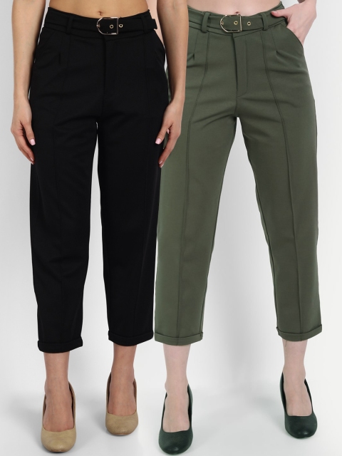 

BROADSTAR Women Pack of 2 Black Straight Fit High-Rise Non Iron Trousers