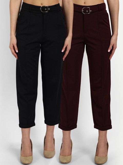 

BROADSTAR Women Black Pack of 2 Straight Fit High-Rise Trousers