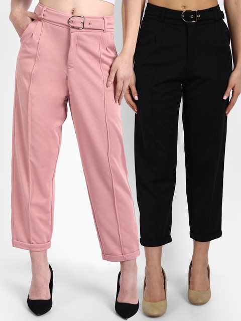 

BROADSTAR Women Black Straight Fit Non Iron Trousers