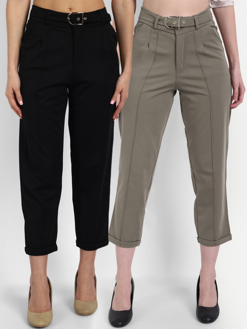 

BROADSTAR Women Black Straight Fit High-Rise Non Iron Trousers