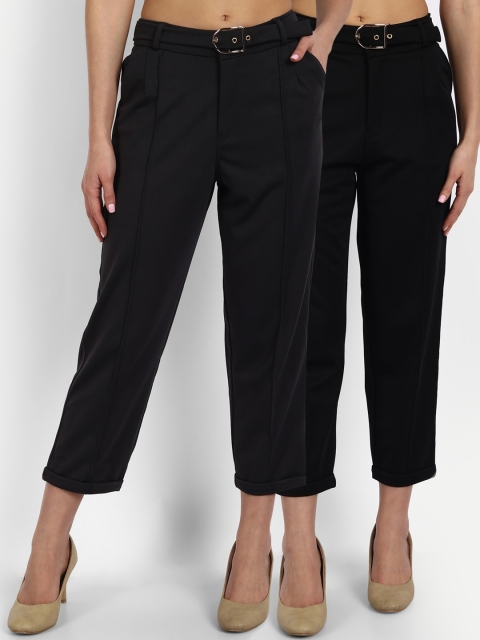 

BROADSTAR Women Black Straight Fit High-Rise Non Iron Pleated Trousers