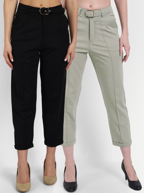 

BROADSTAR Women Black & Olive Pack of 2 Straight Fit Peg Trouser