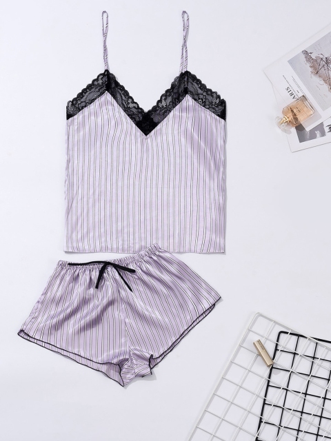

URBANIC Women Purple Striped Night suit