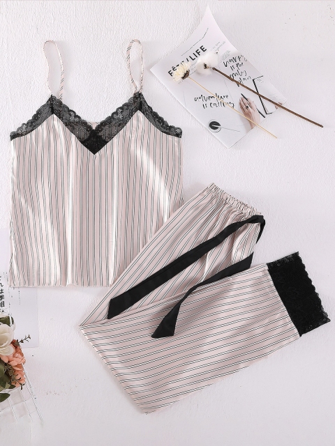 

URBANIC Women Pack of 3 Pink & White Striped Night Suit