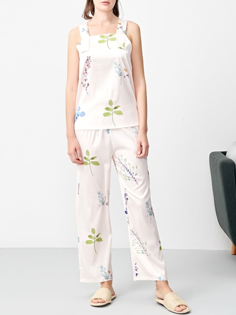 

URBANIC Women Pink & Green Printed Night suit