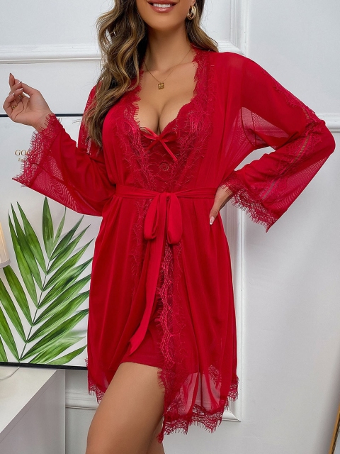 

URBANIC Women Burgundy Nightdress With Jacket