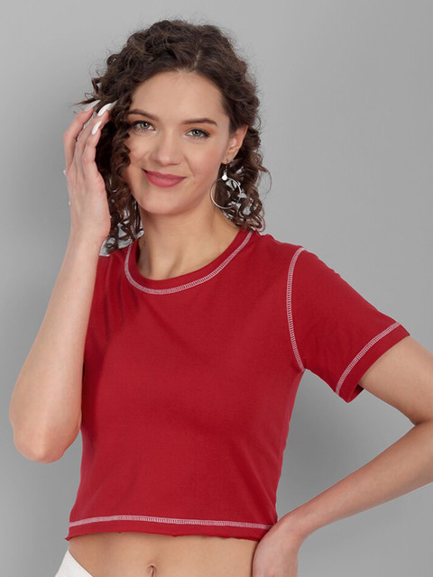 

House of Mool Women Red Loose T-shirt