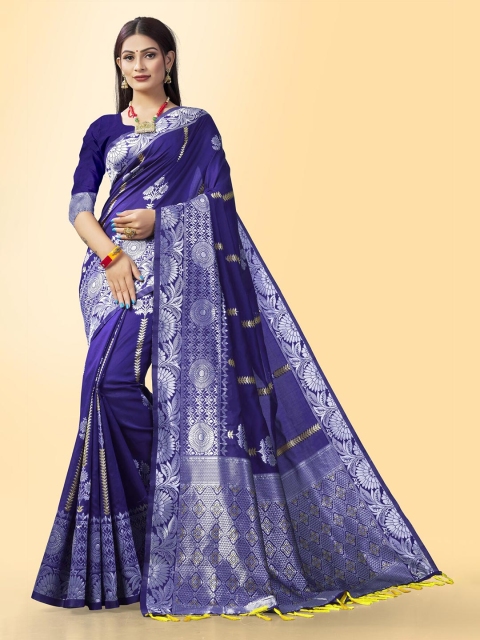 

Wuxi Violet & Silver-Toned Woven Design Zari Pure Silk Banarasi Saree