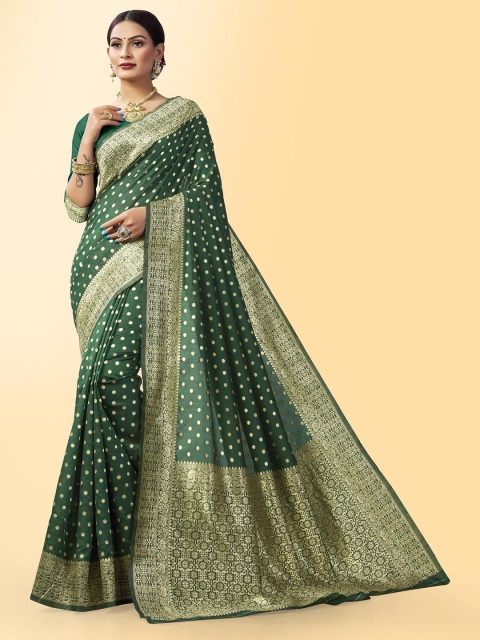 

Wuxi Women Green & Gold-Toned Zari Pure Silk Banarasi Saree