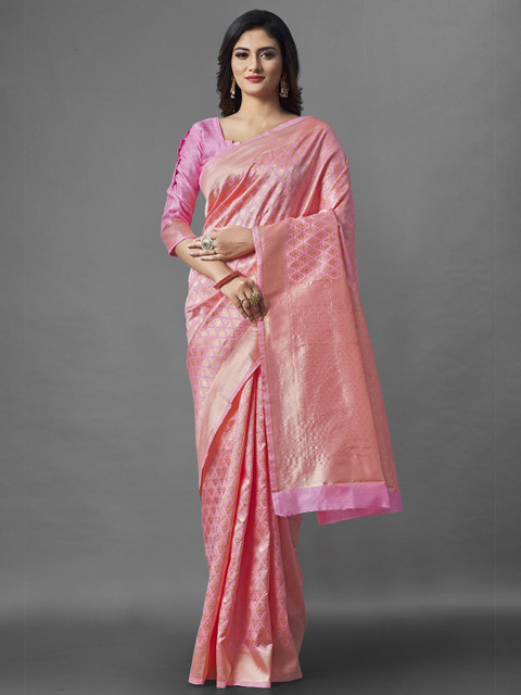 

Wuxi Women Pink Pure Silk Banarasi Saree