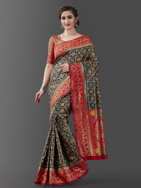 

Wuxi Women Black & Red Woven Design Zari Pure Silk Patola Saree