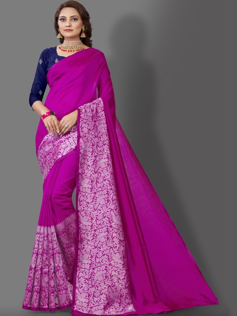 

Wuxi Women Purple & Silver-Toned Woven Design Zari Pure Silk Banarasi Saree