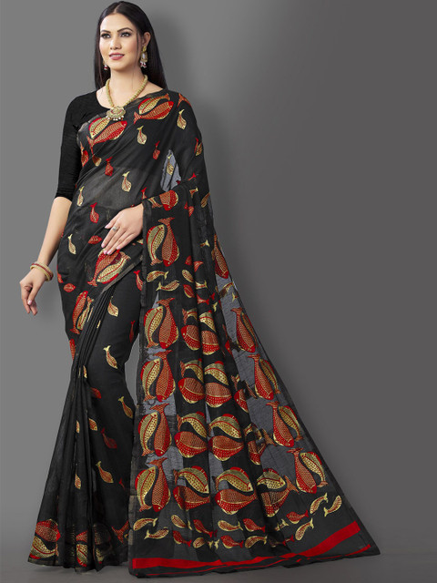 

Wuxi Women Black & Red Woven Design Zari Pure Silk Banarasi Saree