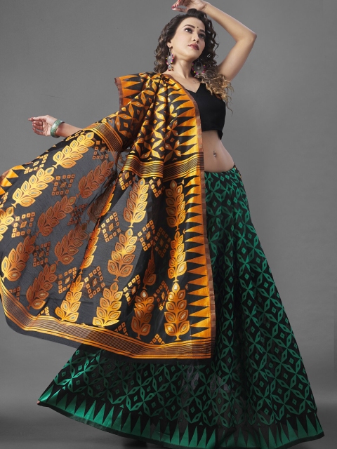 

Wuxi Women Black & Green Woven Design Pure Cotton Jamdani Saree