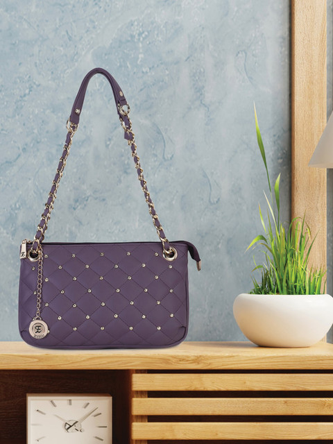 

Exotic Purple Embellished PU Structured Shoulder Bag