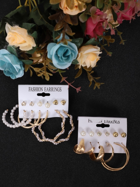 

YouBella Set Of 12 Gold-Toned Contemporary Studs Earrings