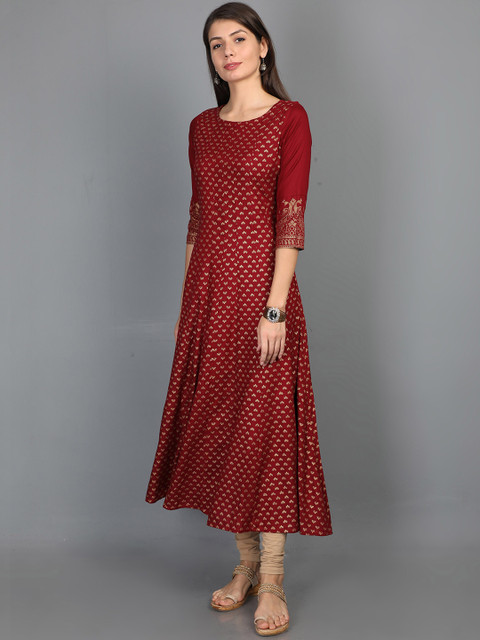 

Marcia Women Maroon & Gold-Toned Ethnic Motifs Printed Kurta