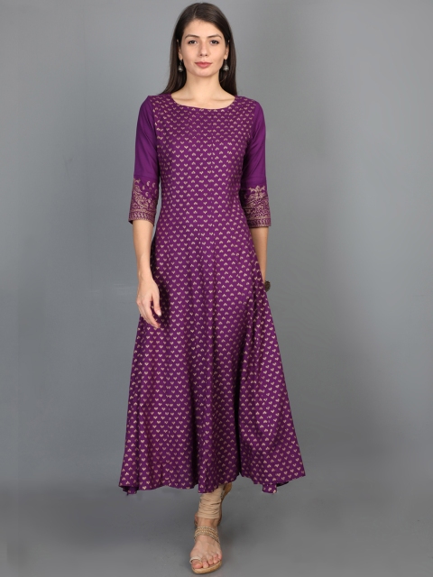 

Marcia Women Purple Geometric Checked Thread Work Kurta