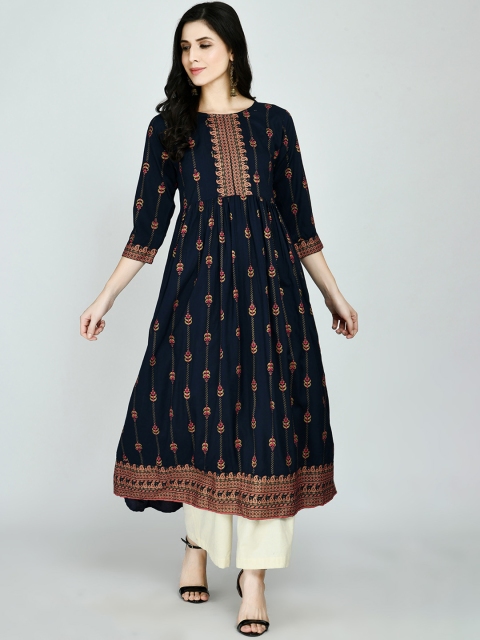 

KALINI Women Blue & Brown Ethnic Motifs Printed Anarkali Kurta