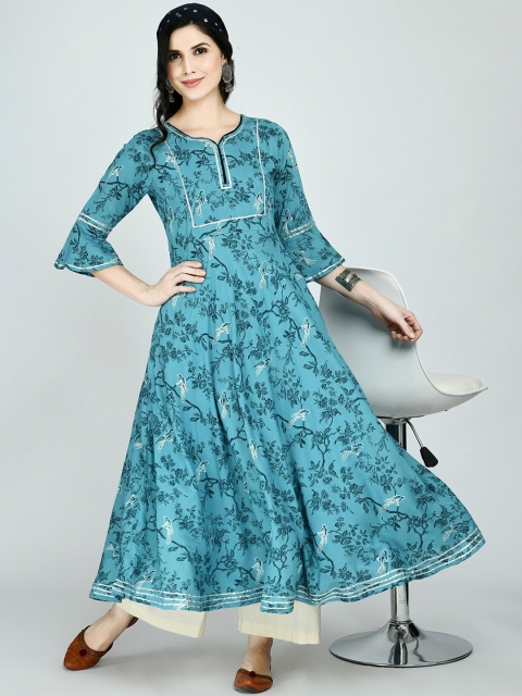 

KALINI Women Blue Floral Printed Bell Sleeves Kurta