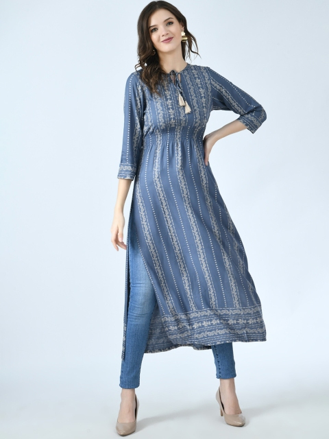 

KALINI Women Blue Geometric Striped Kurta