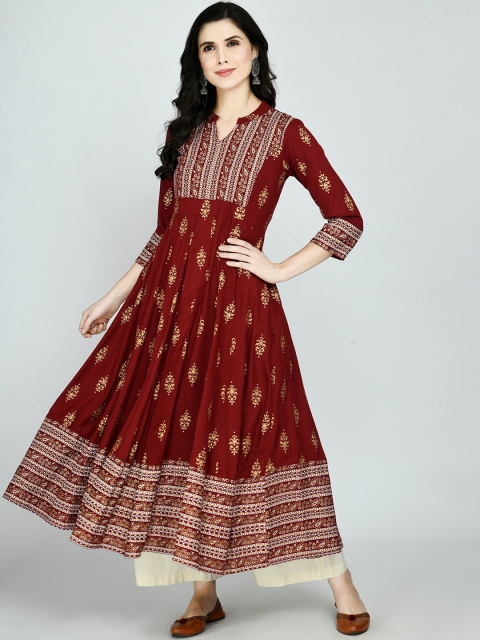 

KALINI Women Maroon Ethnic Motifs Dyed Pathani Kurta