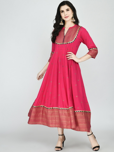 

KALINI Women Pink & Gold-Toned Ethnic Motifs Printed Anarkali Kurta