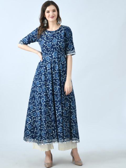 

KALINI Women Blue & White Floral Printed Anarkali Kurta