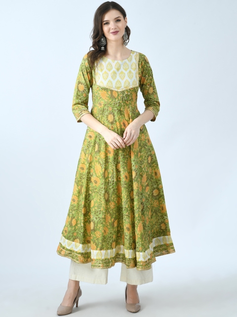 

KALINI Women Green Floral Printed Gotta Patti Anarkali Kurta
