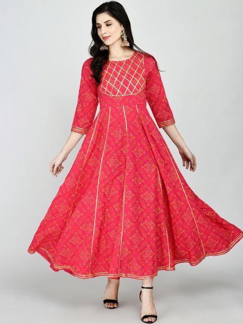 

KALINI Women Red Bandhani Printed Gotta Patti Anarkali Kurta