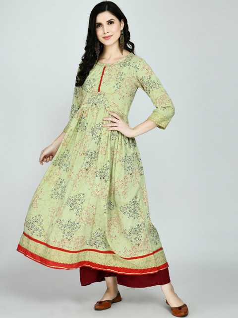 

KALINI Women Green & Red Ethnic Motifs Printed Kurta