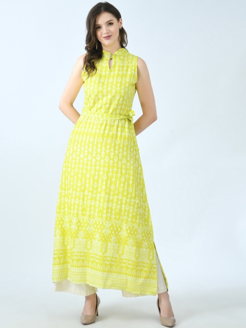 

KALINI Women Yellow Ethnic Motifs Printed Keyhole Neck Anarkali Kurta