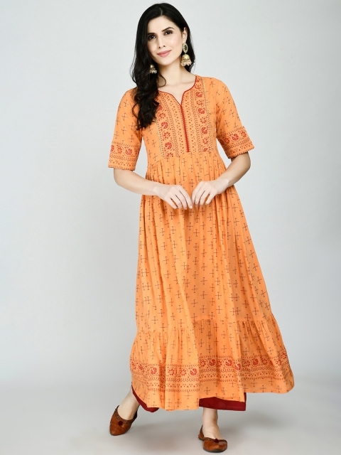 

KALINI Women Orange & Red Striped Anarkali Kurta
