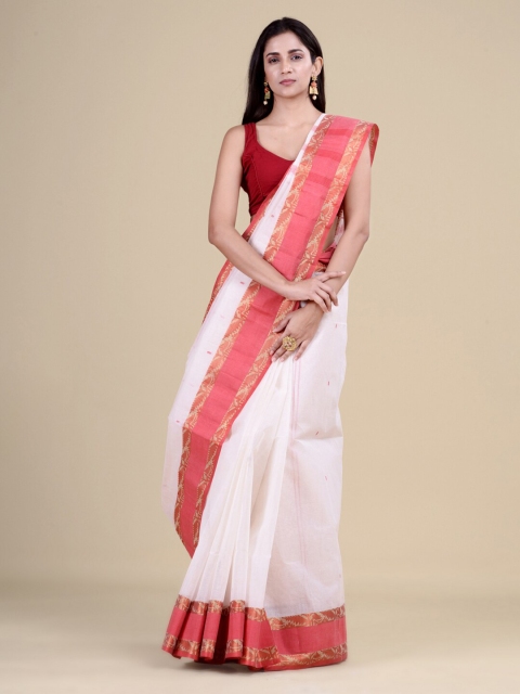 

Laa Calcutta White & Pink Woven Design Jute Silk Jamdani Saree