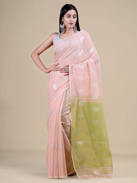 

Laa Calcutta Women Beige & Green Woven Design Zari Jute Silk Jamdani Saree