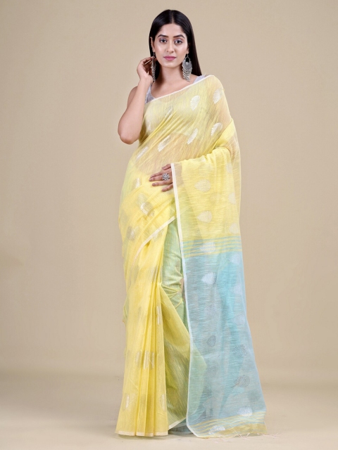 

Laa Calcutta Yellow & Blue Woven Design Jute Silk Jamdani Saree