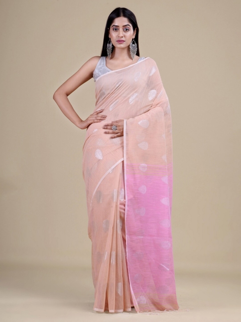 

Laa Calcutta Women Beige & Pink Woven Design Zari Jute Silk Jamdani Saree