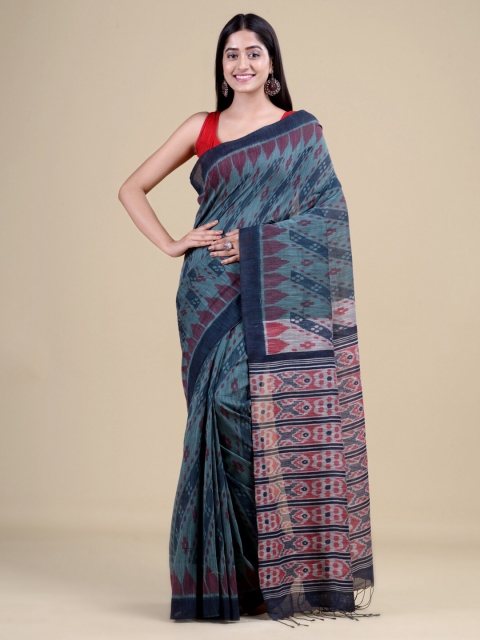 

Laa Calcutta Women Green & Red Woven Design Zari Jute Silk Jamdani Saree