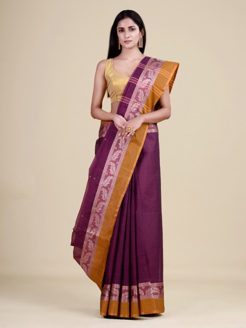 

Laa Calcutta Magenta & Yellow Woven Design Zari Jute Silk Jamdani Saree