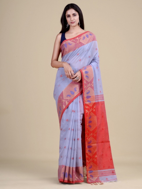 

Laa Calcutta Grey & Red Woven Design Zari Jute Silk Jamdani Saree
