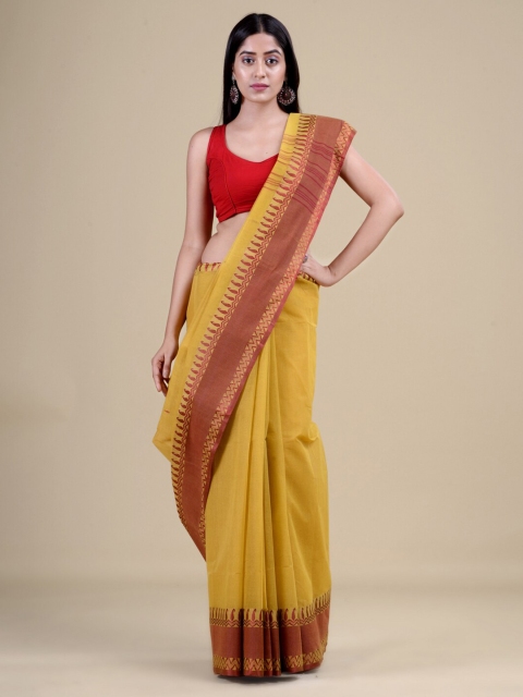 

Laa Calcutta Yellow & Maroon Woven Design Jute Silk Jamdani Saree