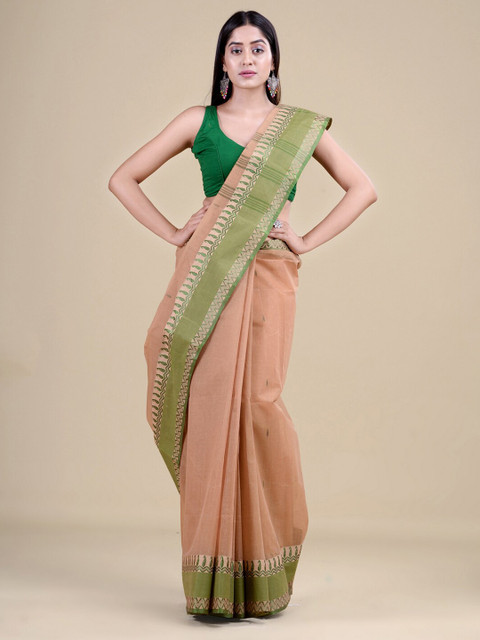 

Laa Calcutta Beige & Green Woven Design Zari Jute Silk Jamdani Saree