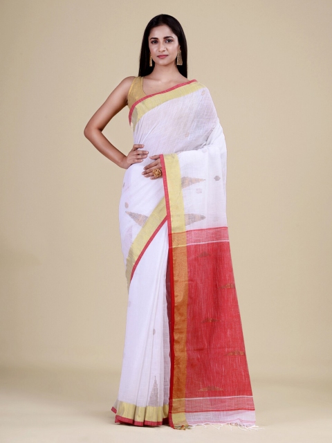 

Laa Calcutta White & Red Woven Design Jute Silk Jamdani Saree