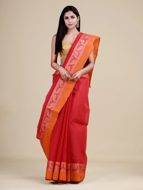 

Laa Calcutta Red & Orange Woven Design Jute Silk Jamdani Saree