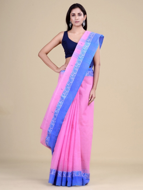 

Laa Calcutta Pink & Blue Woven Design Zari Jute Silk Jamdani Saree