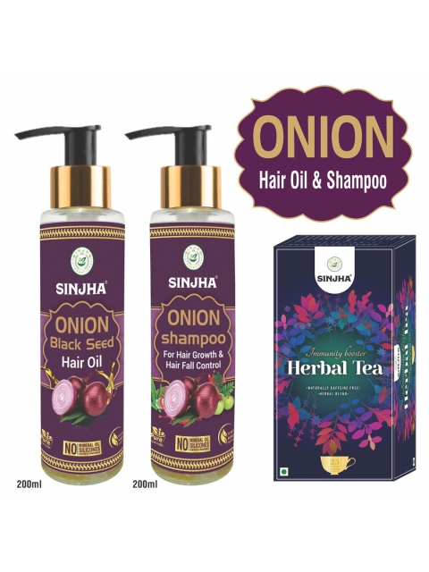 

SINJHA Set of 2 Onion Hair Oil & Shampoo with Herbal Tea, Transparent