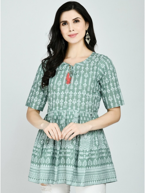 

KALINI Green Women Print Tie-Up Neck Top