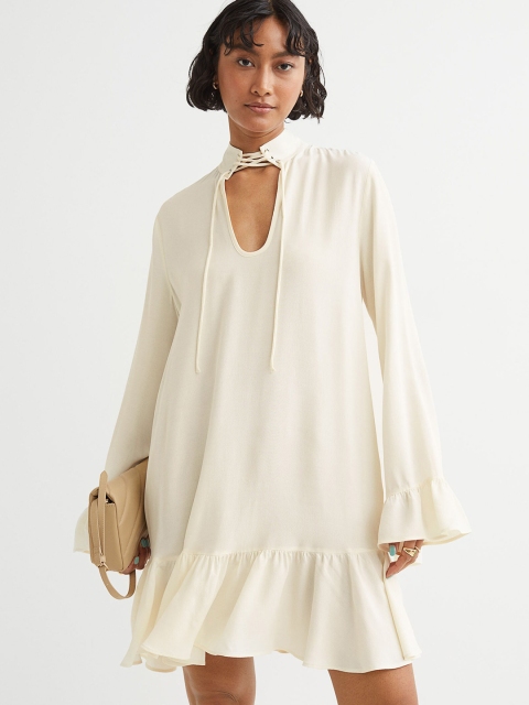 

H&M White Short Lacing-Detail Dress