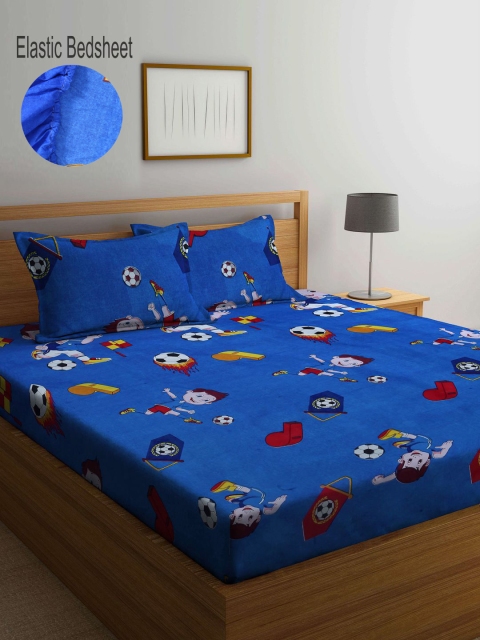 

KLOTTHE Blue & White Cartoon Characters 300 TC King Bedsheet with 2 Pillow Covers